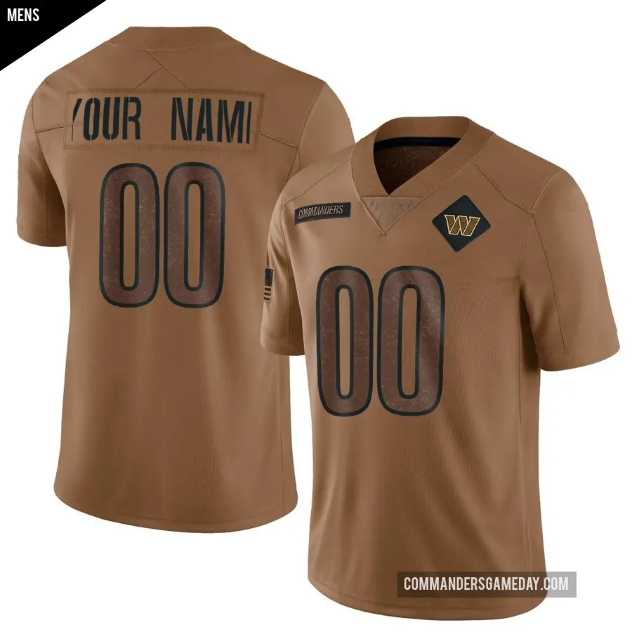Men's Washington Commanders ＃00 Custom Brown Limited 2023 Salute To Service Jersey