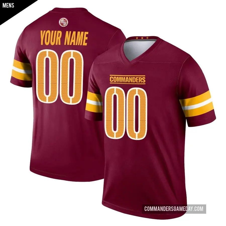 Men's Washington Commanders ＃00 Custom Legend Burgundy Jersey