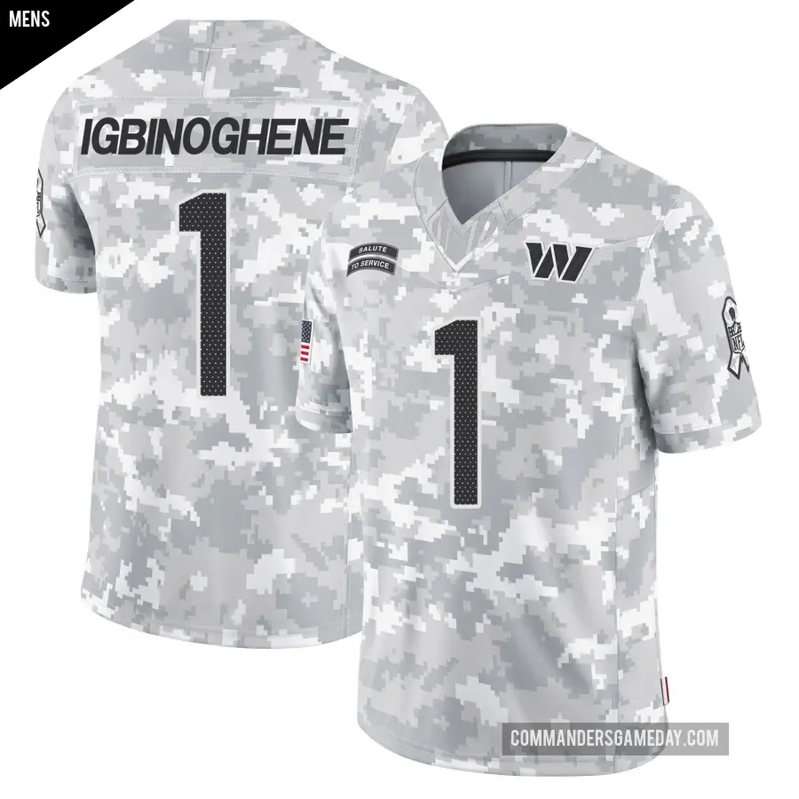 Men's Washington Commanders ＃1 Noah Igbinoghene Arctic Camo Limited 2024 Salute to Service Jersey