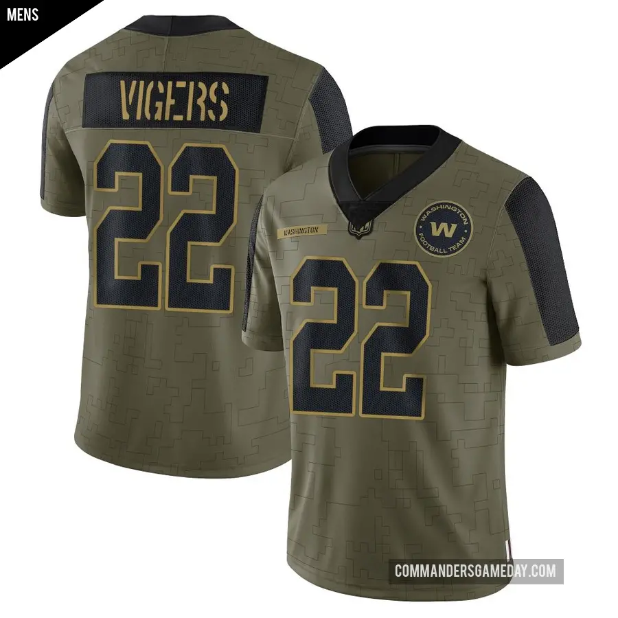 Men's Washington Commanders ＃22 Car'lin Vigers Olive Limited 2021 Salute To Service Jersey