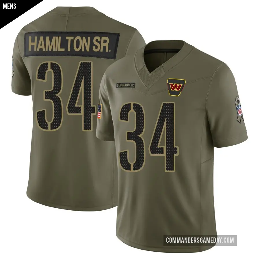 Men's Washington Commanders ＃34 Antonio Hamilton Sr. Olive Limited 2025 Salute to Service Jersey