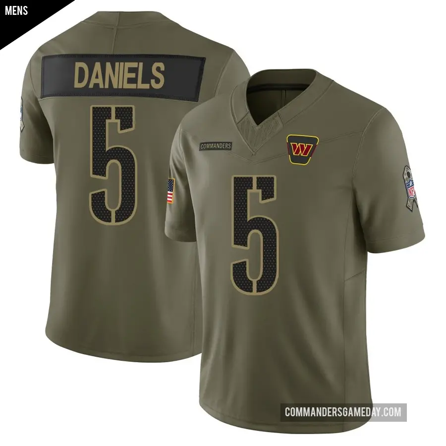 Men's Washington Commanders ＃5 Jayden Daniels Olive Limited 2025 Salute to Service Jersey