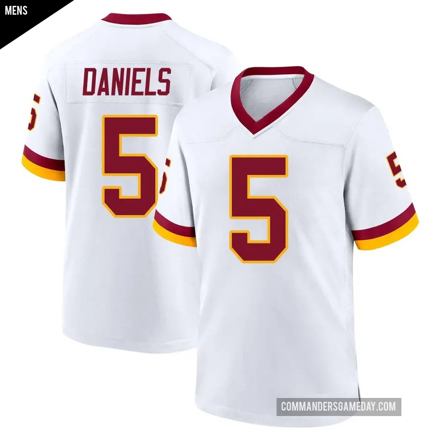 Men's Washington Commanders ＃5 Jayden Daniels White Game Jersey