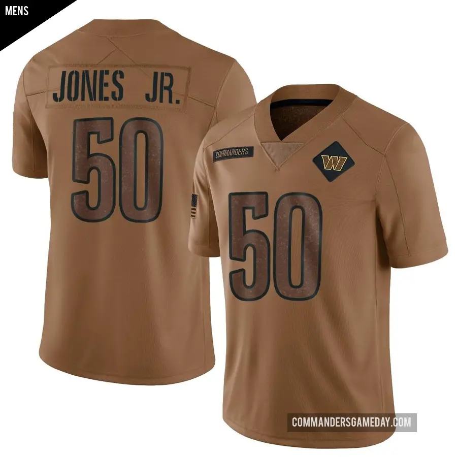 Men's Washington Commanders ＃50 Andre Jones Jr. Brown Limited 2023 Salute To Service Jersey