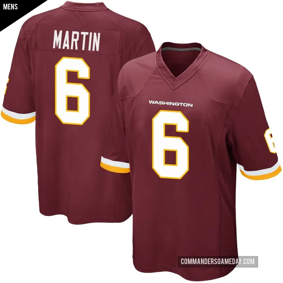 Men's Washington Commanders ＃6 Tay Martin Game Burgundy Team Color Jersey