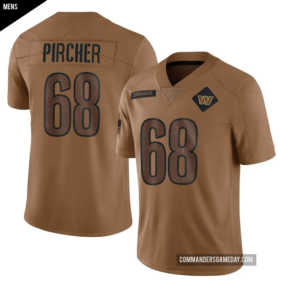 Men's Washington Commanders ＃68 Max Pircher Brown Limited 2023 Salute To Service Jersey