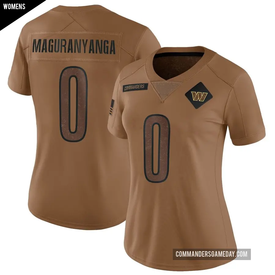 Women's Washington Commanders ＃0 T.J. Maguranyanga Brown Limited 2023 Salute To Service Jersey