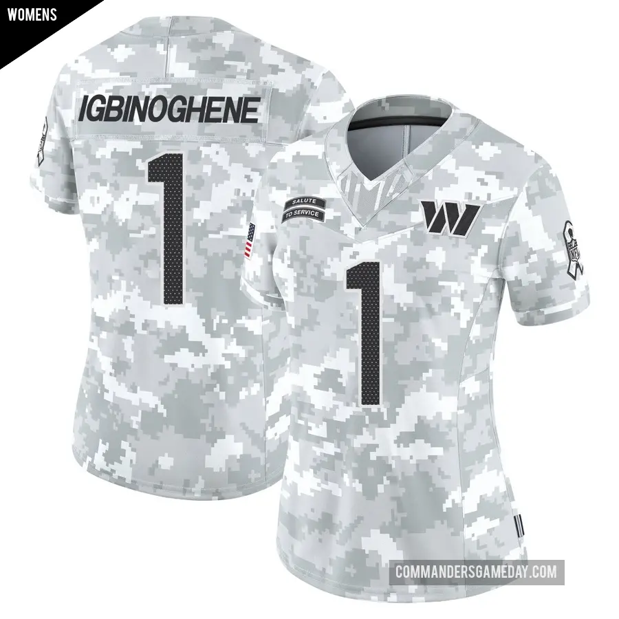 Women's Washington Commanders ＃1 Noah Igbinoghene Arctic Camo Limited 2024 Salute to Service Jersey