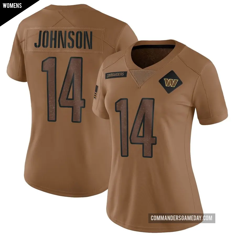 Women's Washington Commanders ＃14 Josh Johnson Brown Limited 2023 Salute To Service Jersey