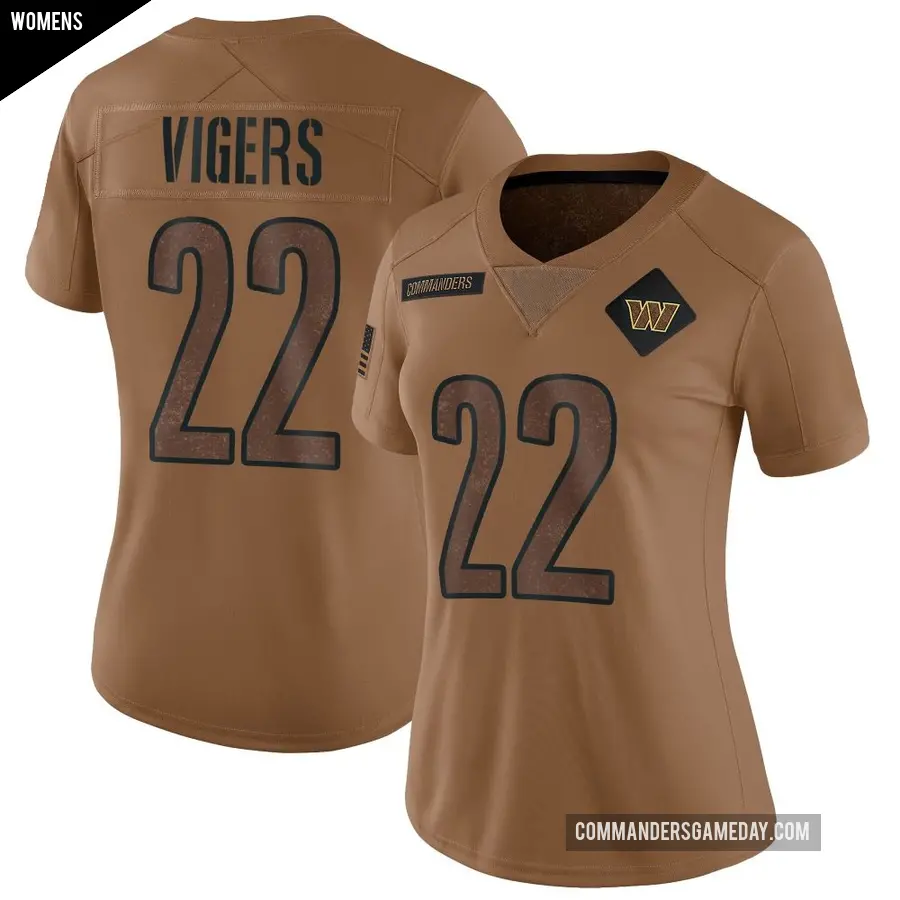 Women's Washington Commanders ＃22 Car'lin Vigers Brown Limited 2023 Salute To Service Jersey
