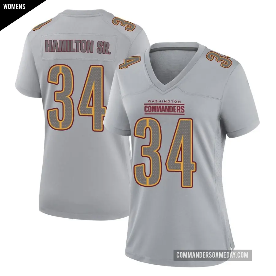 Women's Washington Commanders ＃34 Antonio Hamilton Sr. Gray Game Atmosphere Fashion Jersey