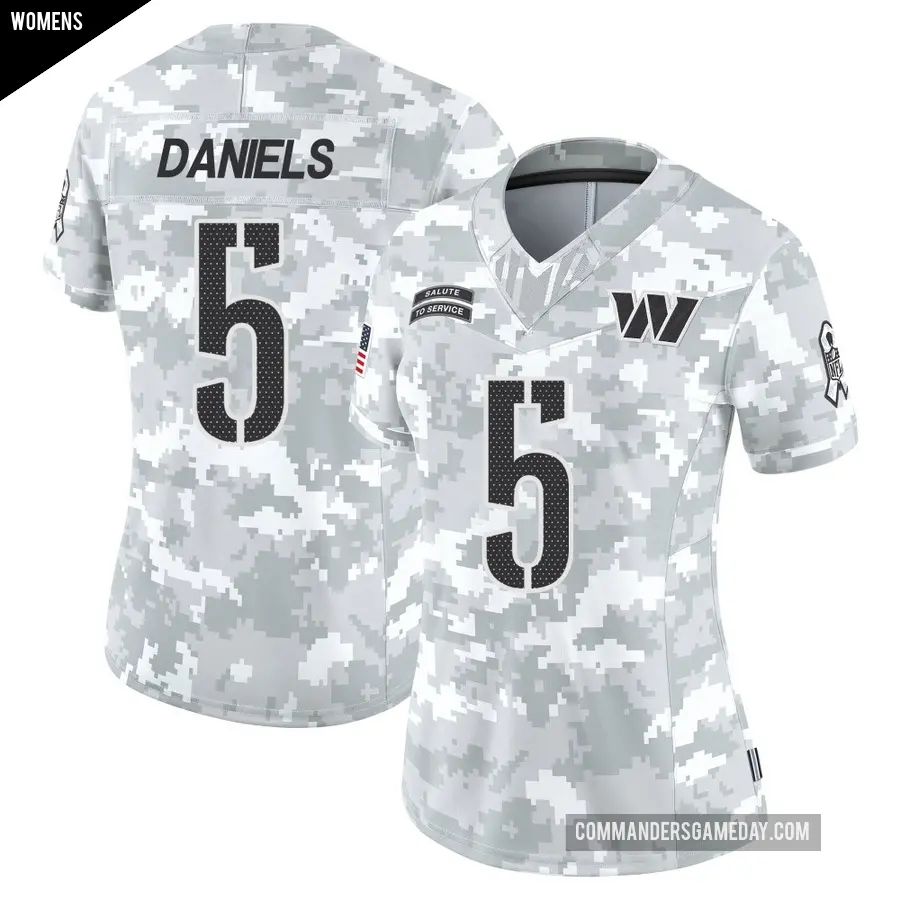 Women's Washington Commanders ＃5 Jayden Daniels Arctic Camo Limited 2024 Salute to Service Jersey