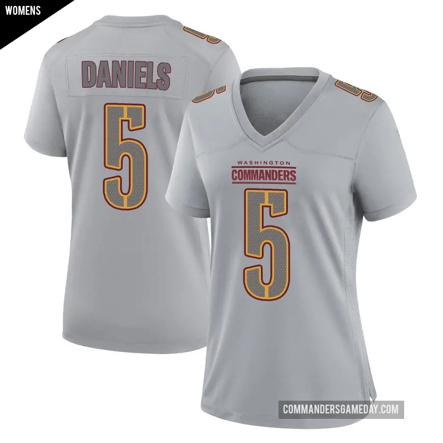 Women's Washington Commanders ＃5 Jayden Daniels Gray Game Atmosphere Fashion Jersey