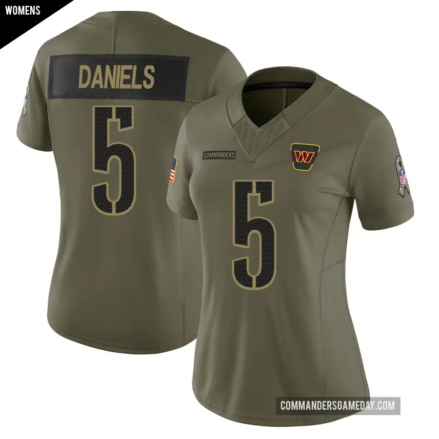 Women's Washington Commanders ＃5 Jayden Daniels Olive Limited 2025 Salute to Service Jersey