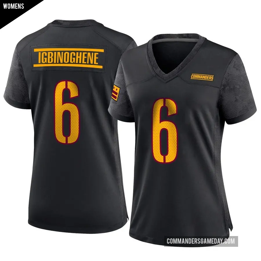 Women's Washington Commanders ＃6 Noah Igbinoghene Black Game Alternate Jersey
