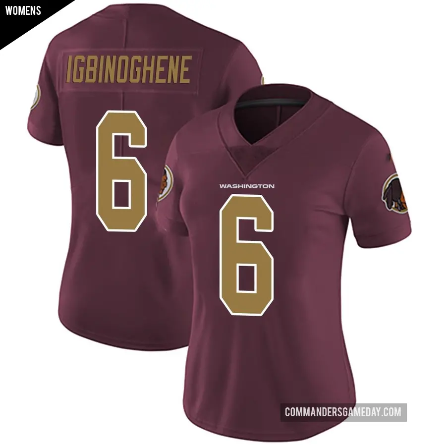 Women's Washington Commanders ＃6 Noah Igbinoghene Limited Burgundy Alternate Vapor Untouchable Jersey