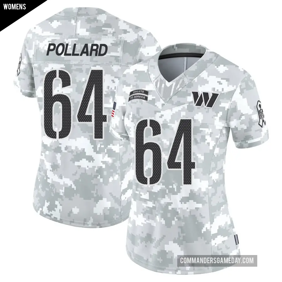 Women's Washington Commanders ＃64 Norell Pollard Arctic Camo Limited 2024 Salute to Service Jersey