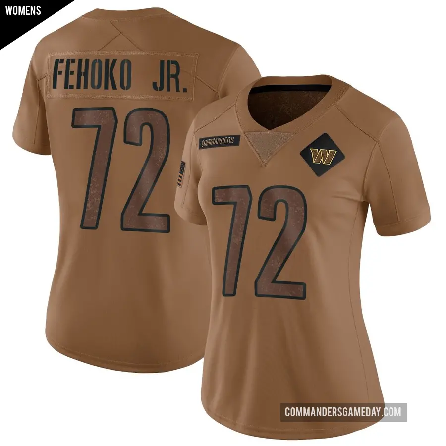 Women's Washington Commanders ＃72 Viliami Fehoko Jr. Brown Limited 2023 Salute To Service Jersey