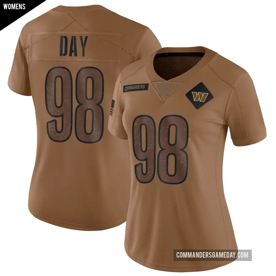 Women's Washington Commanders ＃98 Sheldon Day Brown Limited 2023 Salute To Service Jersey