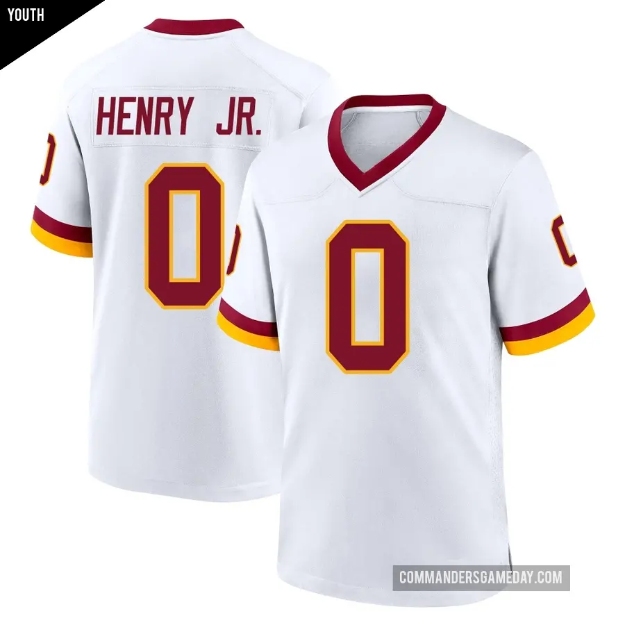 Youth Washington Commanders ＃0 Robert Henry Jr. White Game Jersey