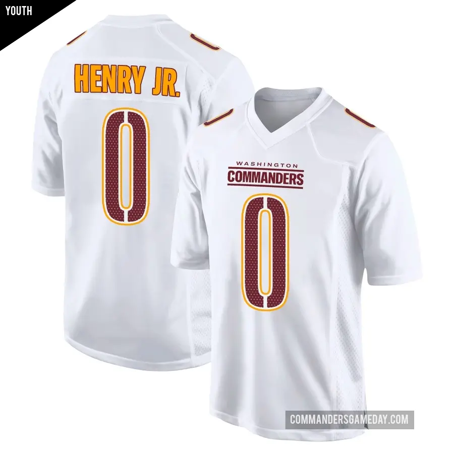 Youth Washington Commanders ＃0 Robert Henry Jr. White Game Tundra Fashion Jersey