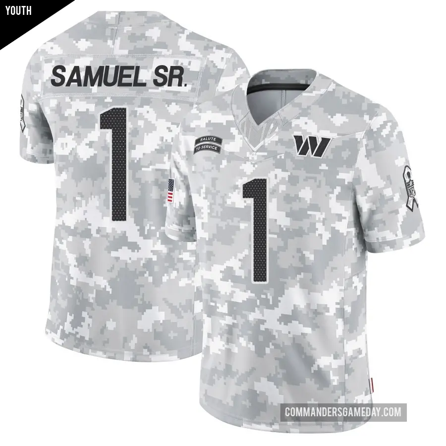 Youth Washington Commanders ＃1 Deebo Samuel Sr. Arctic Camo Limited 2024 Salute to Service Jersey