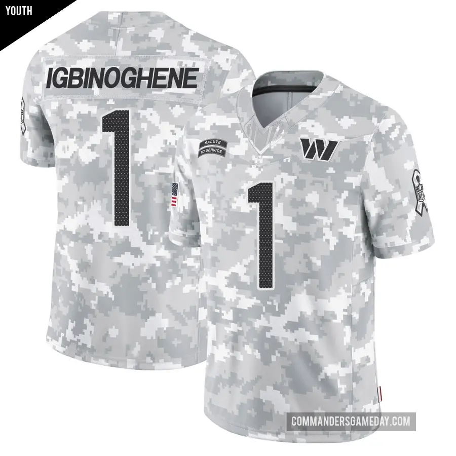 Youth Washington Commanders ＃1 Noah Igbinoghene Arctic Camo Limited 2024 Salute to Service Jersey