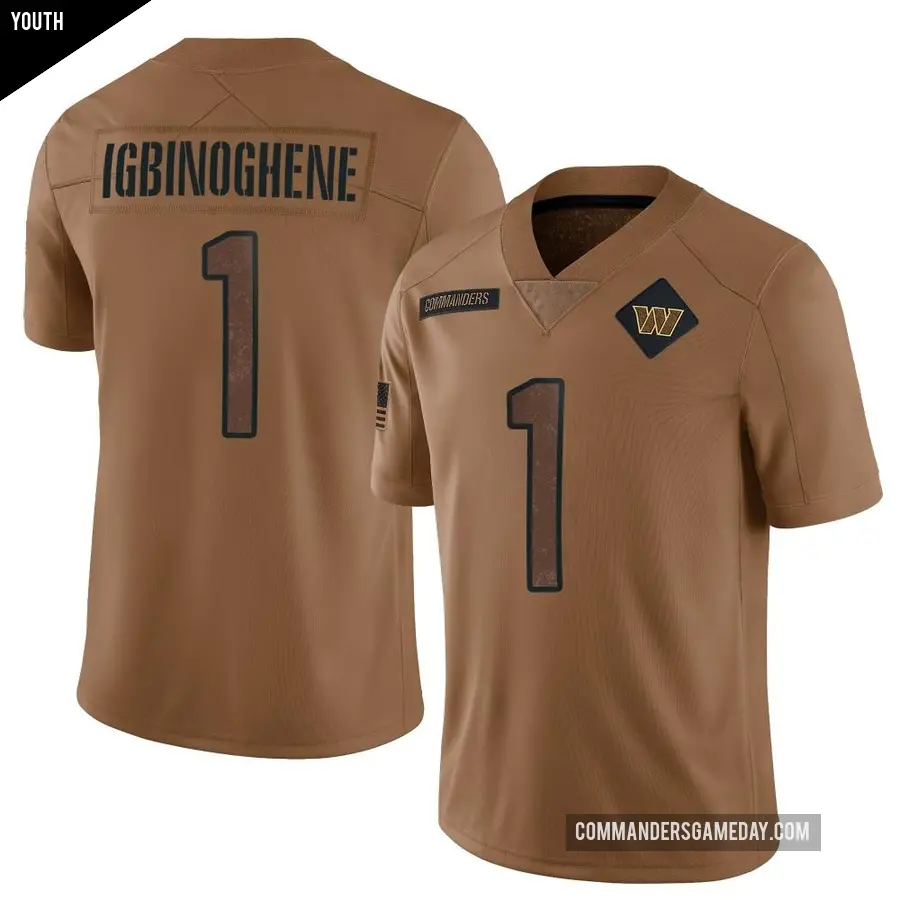 Youth Washington Commanders ＃1 Noah Igbinoghene Brown Limited 2023 Salute To Service Jersey