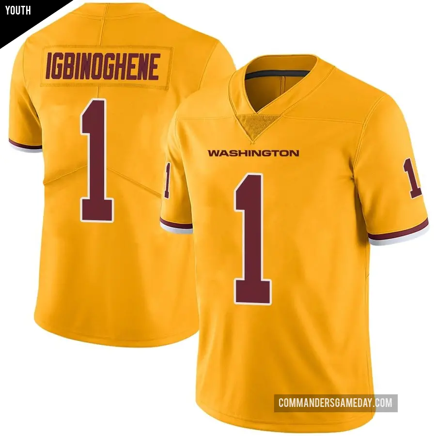 Youth Washington Commanders &#65283;1 Noah Igbinoghene Gold Limited Color Rush Jersey