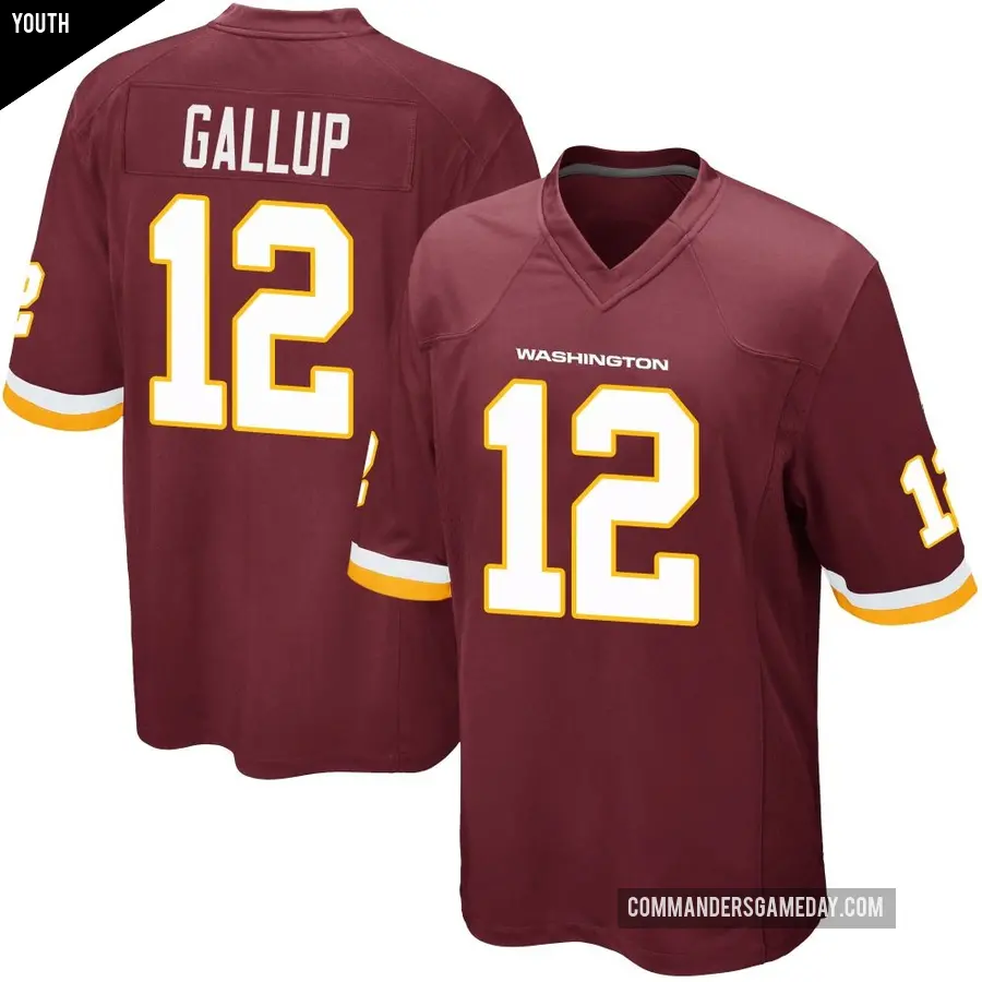 Youth Washington Commanders ＃12 Michael Gallup Game Burgundy Team Color Jersey