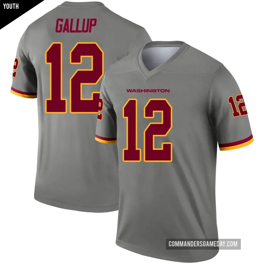 Youth Washington Commanders ＃12 Michael Gallup Gray Legend Inverted Jersey