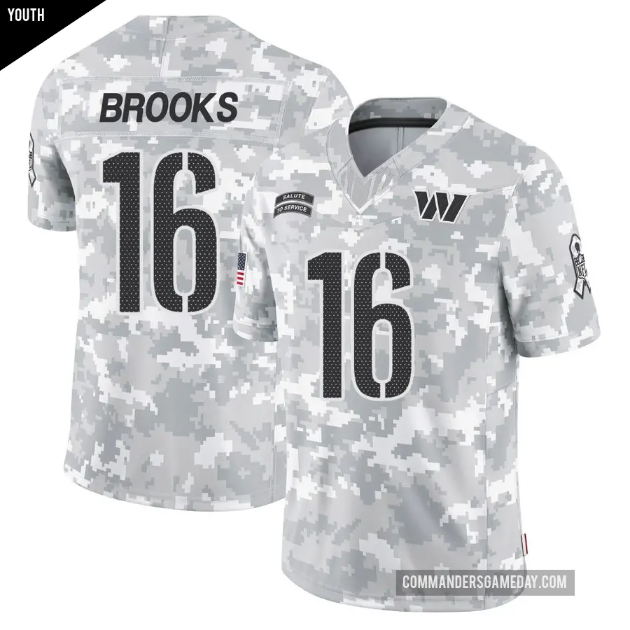 Youth Washington Commanders ＃16 Ja'Corey Brooks Arctic Camo Limited 2024 Salute to Service Jersey