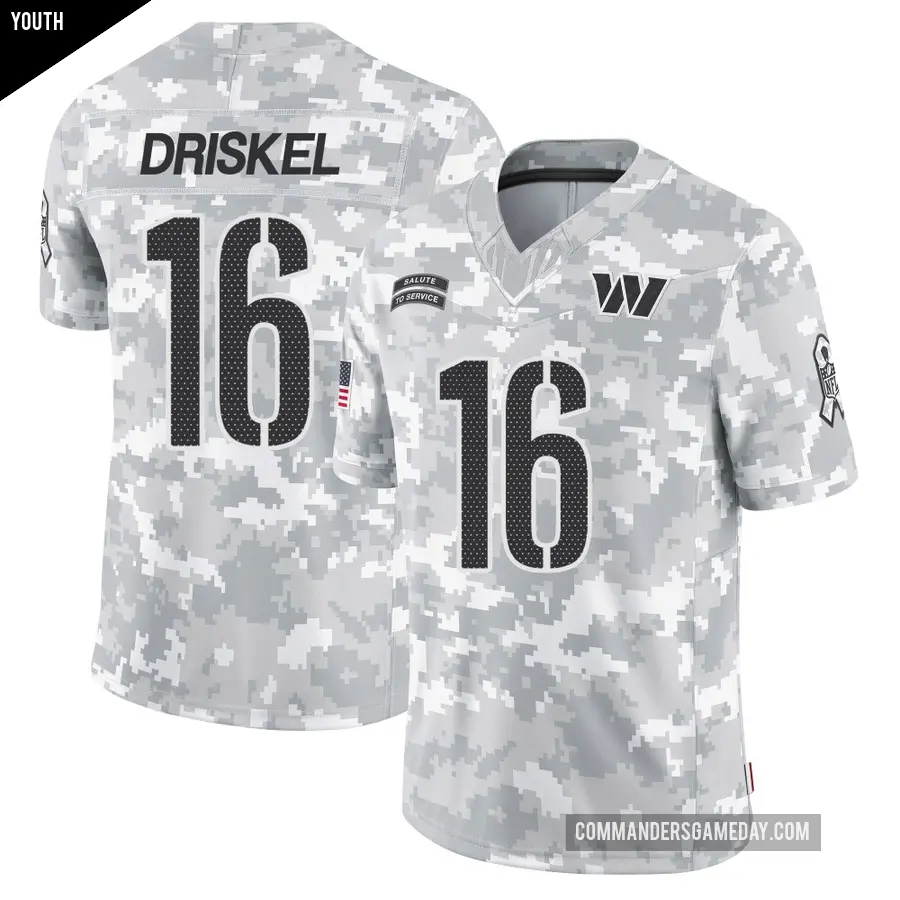 Youth Washington Commanders ＃16 Jeff Driskel Arctic Camo Limited 2024 Salute to Service Jersey