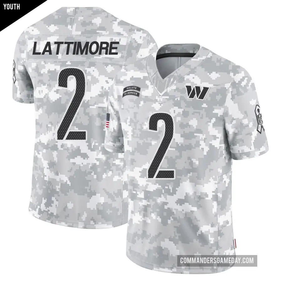 Youth Washington Commanders ＃2 Marshon Lattimore Arctic Camo Limited 2024 Salute to Service Jersey