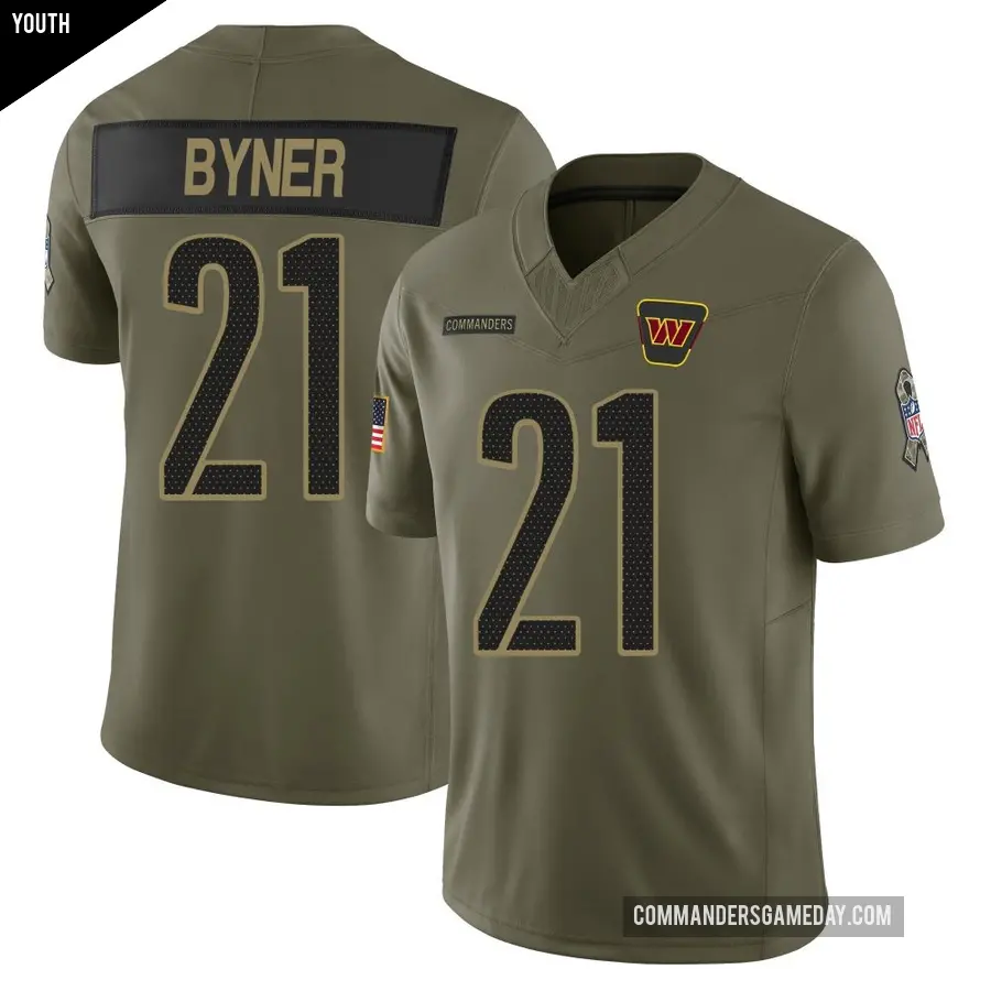 Youth Washington Commanders ＃21 Earnest Byner Olive Limited 2025 Salute to Service Jersey
