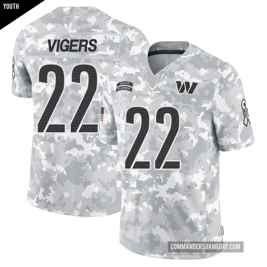 Youth Washington Commanders ＃22 Car'lin Vigers Arctic Camo Limited 2024 Salute to Service Jersey