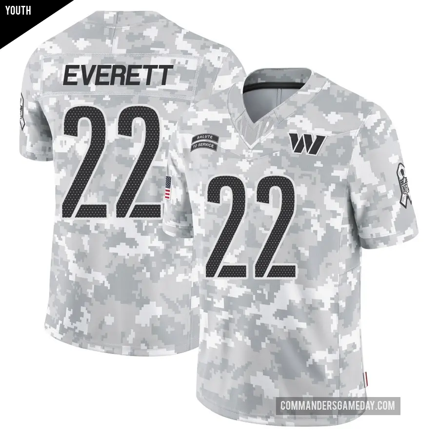 Youth Washington Commanders ＃22 Deshazor Everett Arctic Camo Limited 2024 Salute to Service Jersey
