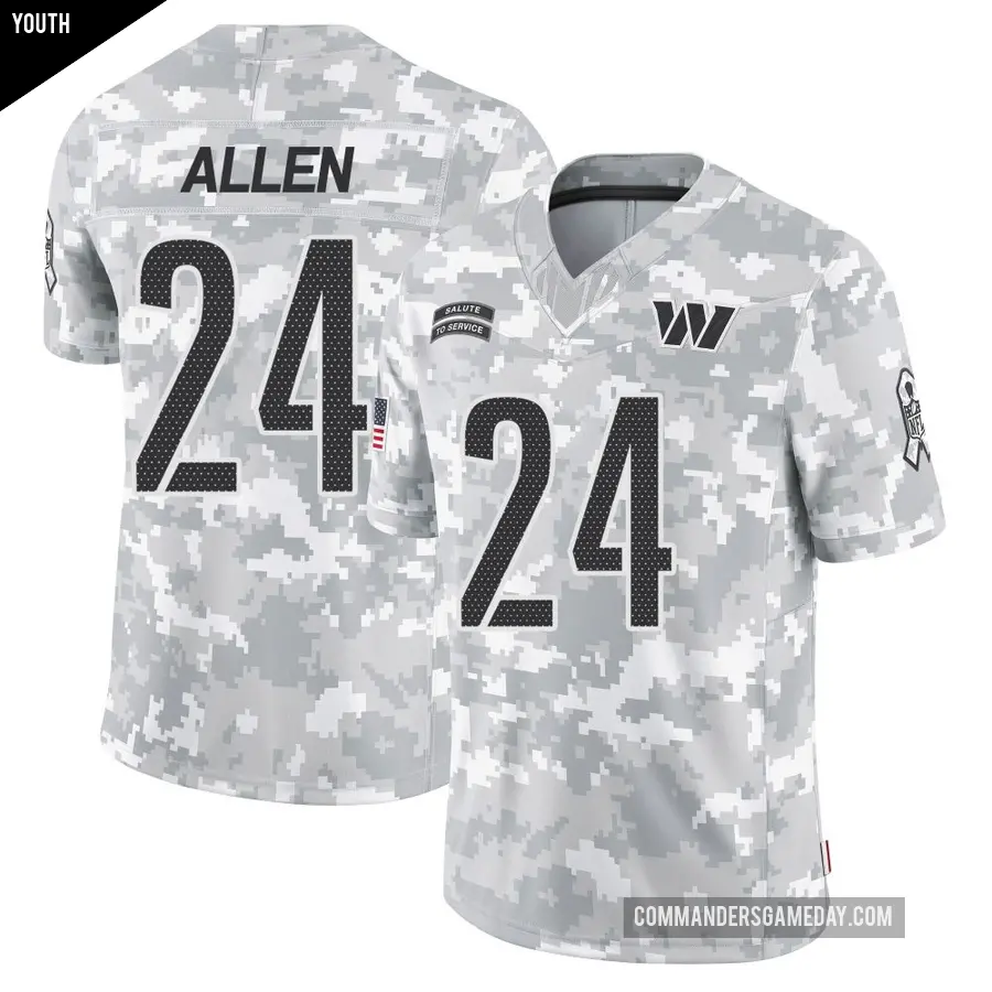 Youth Washington Commanders ＃24 Kazmeir Allen Arctic Camo Limited 2024 Salute to Service Jersey