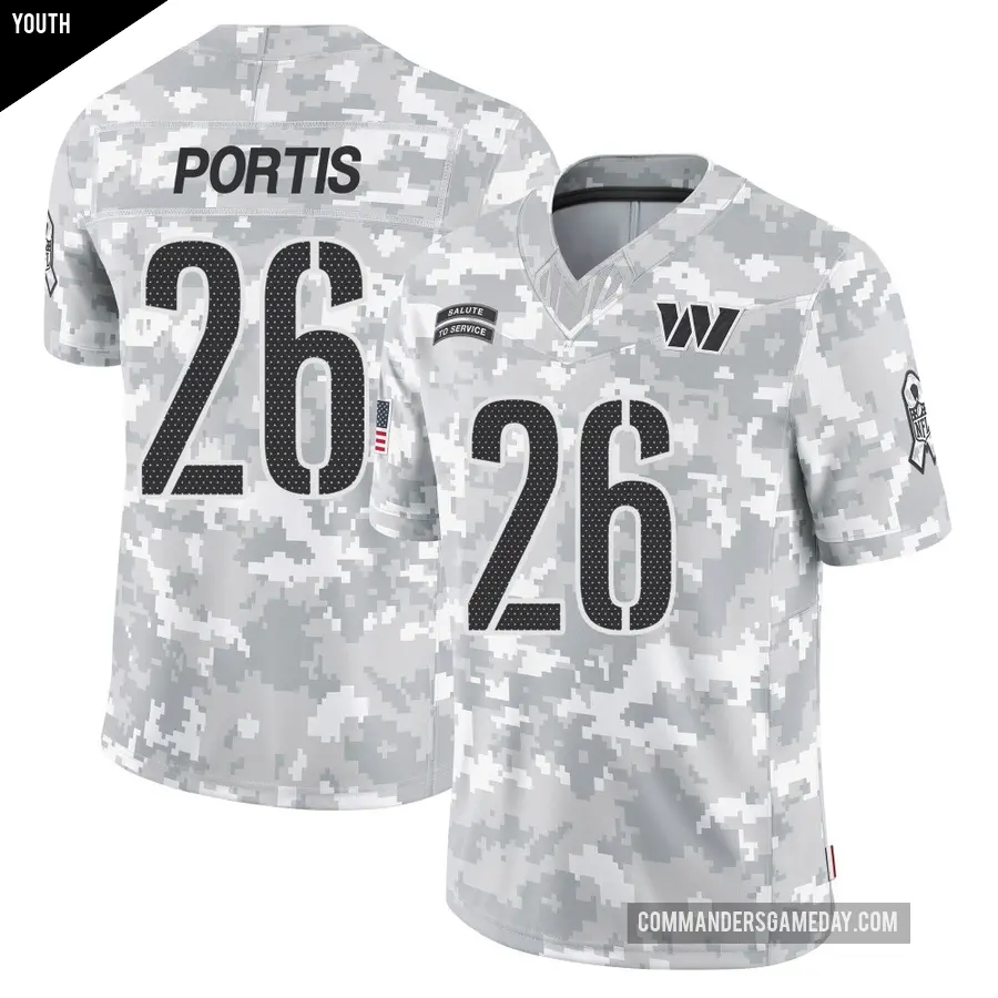 Youth Washington Commanders ＃26 Clinton Portis Arctic Camo Limited 2024 Salute to Service Jersey