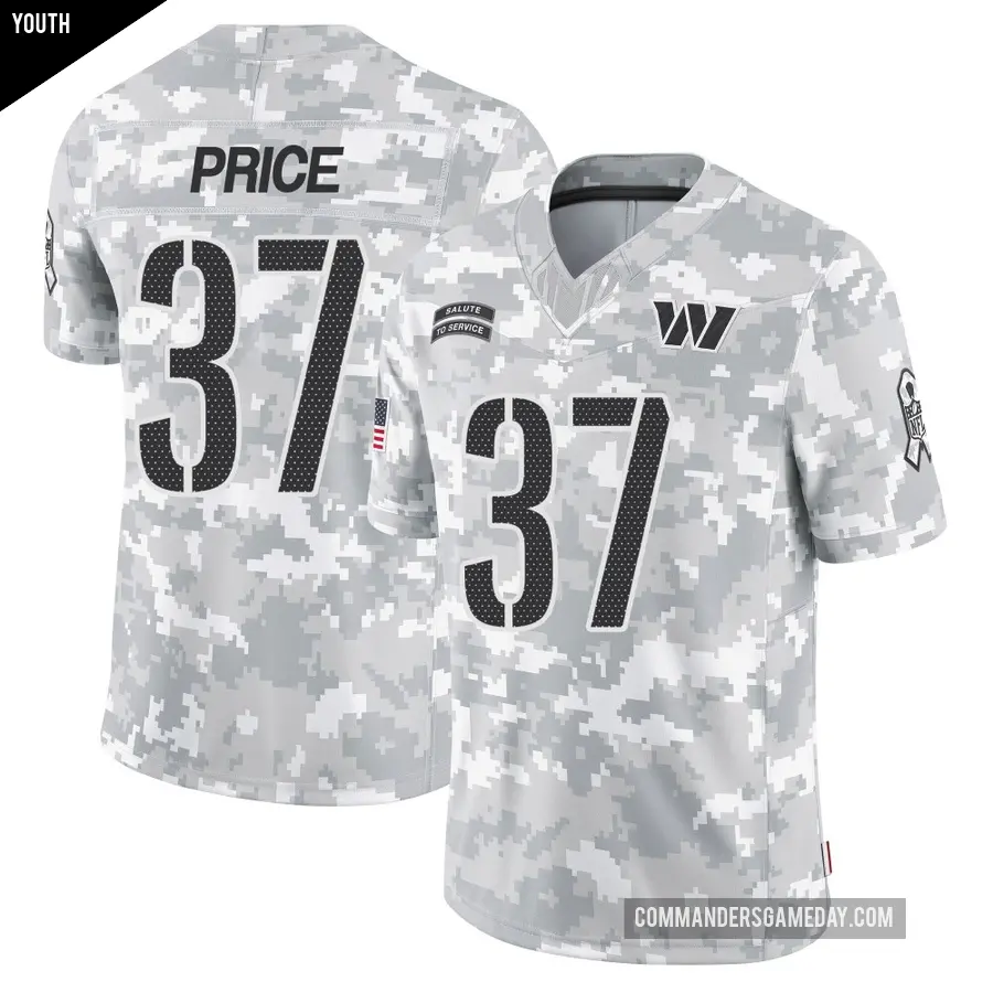 Youth Washington Commanders ＃37 Bobby Price Arctic Camo Limited 2024 Salute to Service Jersey