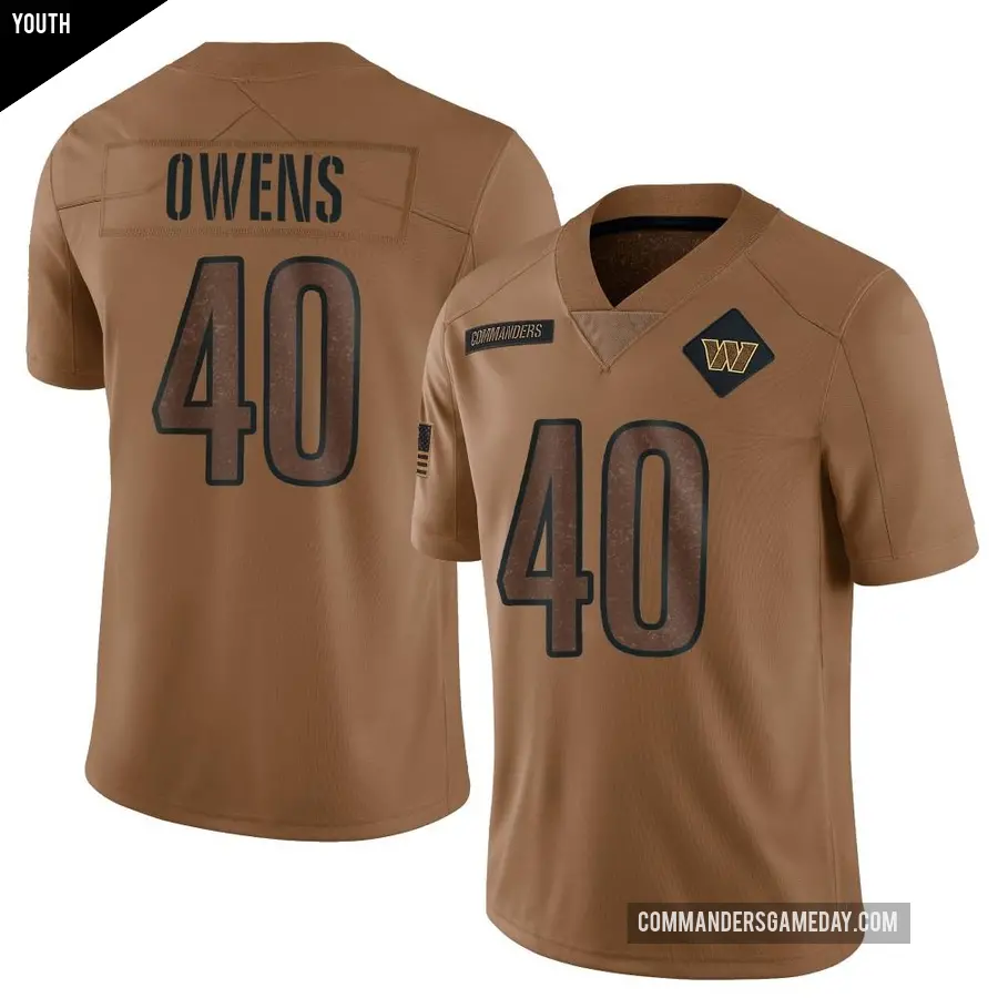 Youth Washington Commanders ＃40 Tyler Owens Brown Limited 2023 Salute To Service Jersey
