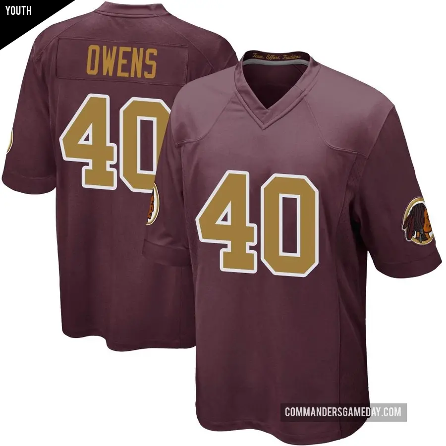 Youth Washington Commanders &#65283;40 Tyler Owens Game Burgundy Alternate Jersey