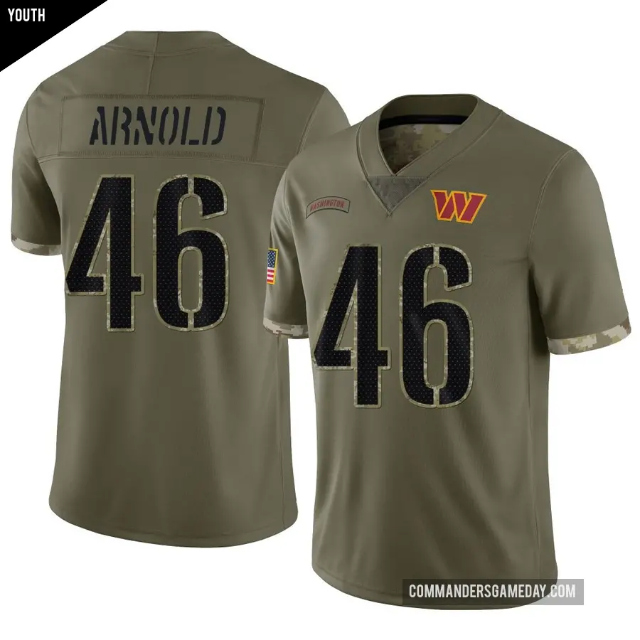 Youth Washington Commanders ＃46 Kam Arnold Olive Limited 2022 Salute To Service Jersey