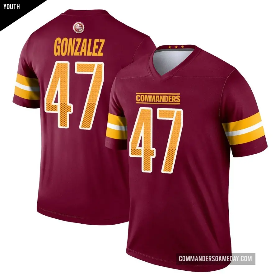 Youth Washington Commanders ＃47 Zane Gonzalez Legend Burgundy Jersey