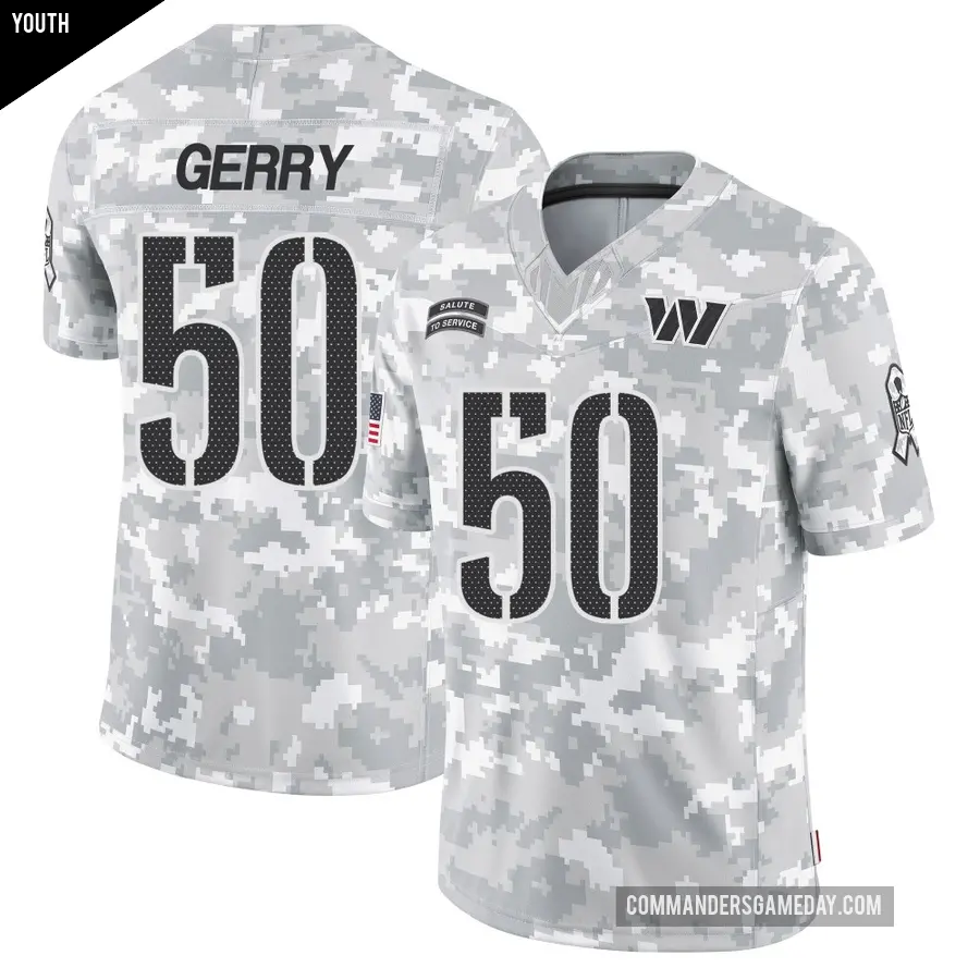 Youth Washington Commanders ＃50 Nate Gerry Arctic Camo Limited 2024 Salute to Service Jersey