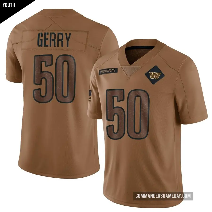 Youth Washington Commanders ＃50 Nate Gerry Brown Limited 2023 Salute To Service Jersey