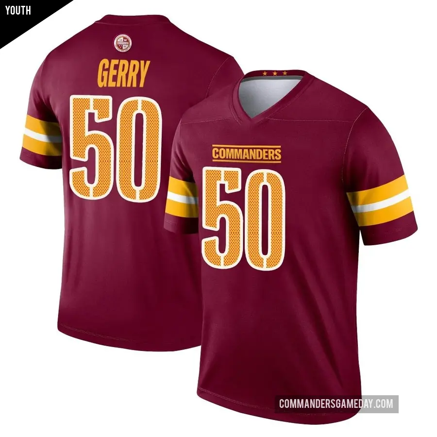 Youth Washington Commanders ＃50 Nate Gerry Legend Burgundy Jersey