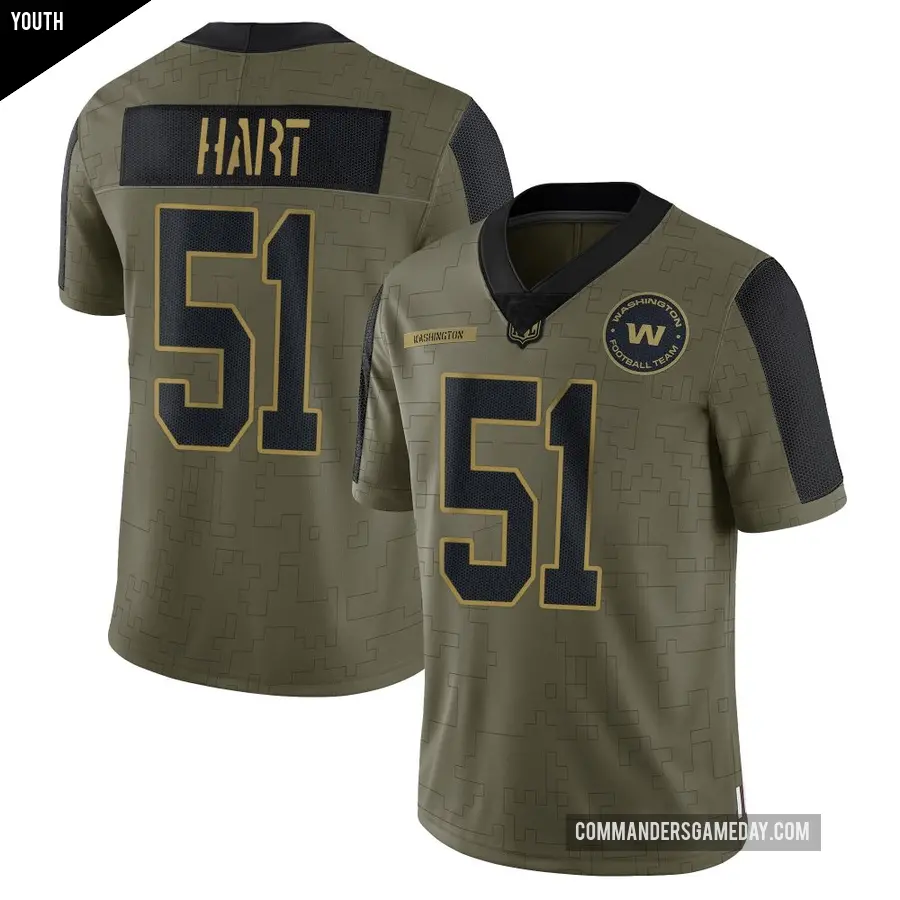 Youth Washington Commanders &#65283;51 Bobby Hart Olive Limited 2021 Salute To Service Jersey