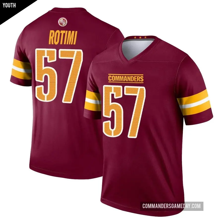 Youth Washington Commanders ＃57 Bunmi Rotimi Legend Burgundy Jersey