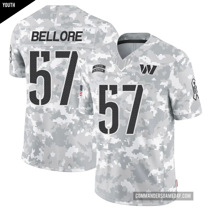 Youth Washington Commanders ＃57 Nick Bellore Arctic Camo Limited 2024 Salute to Service Jersey